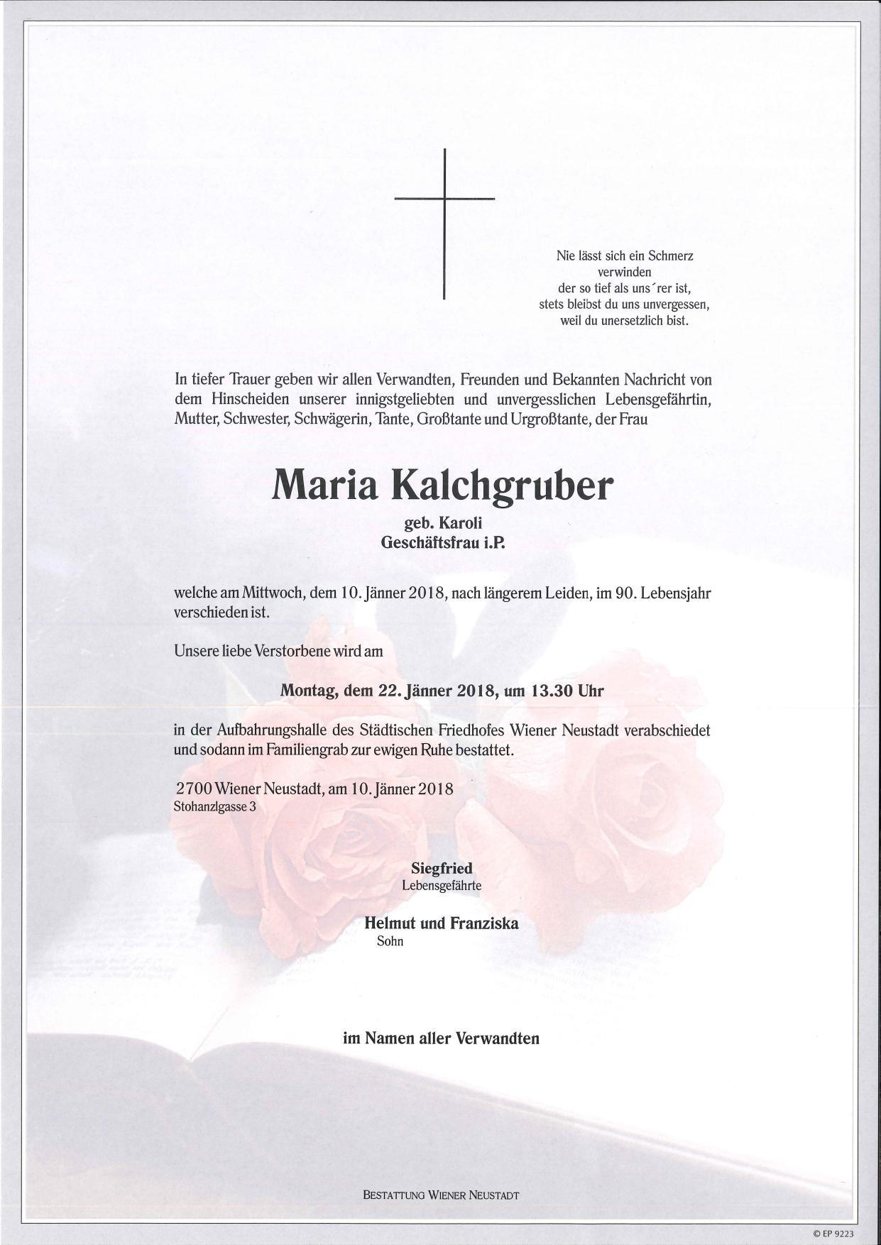 Traueranzeige von Maria Kalchgruber