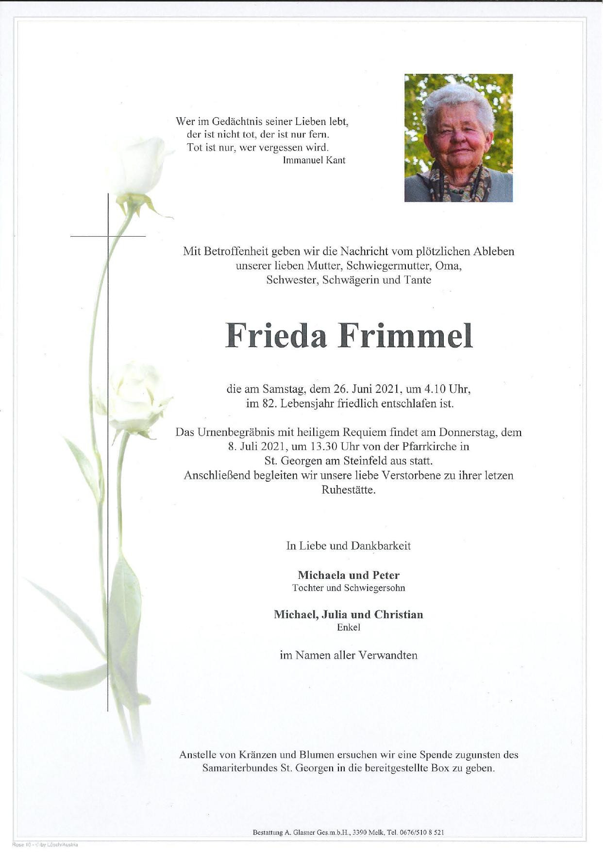 Traueranzeige von Frieda Frimmel