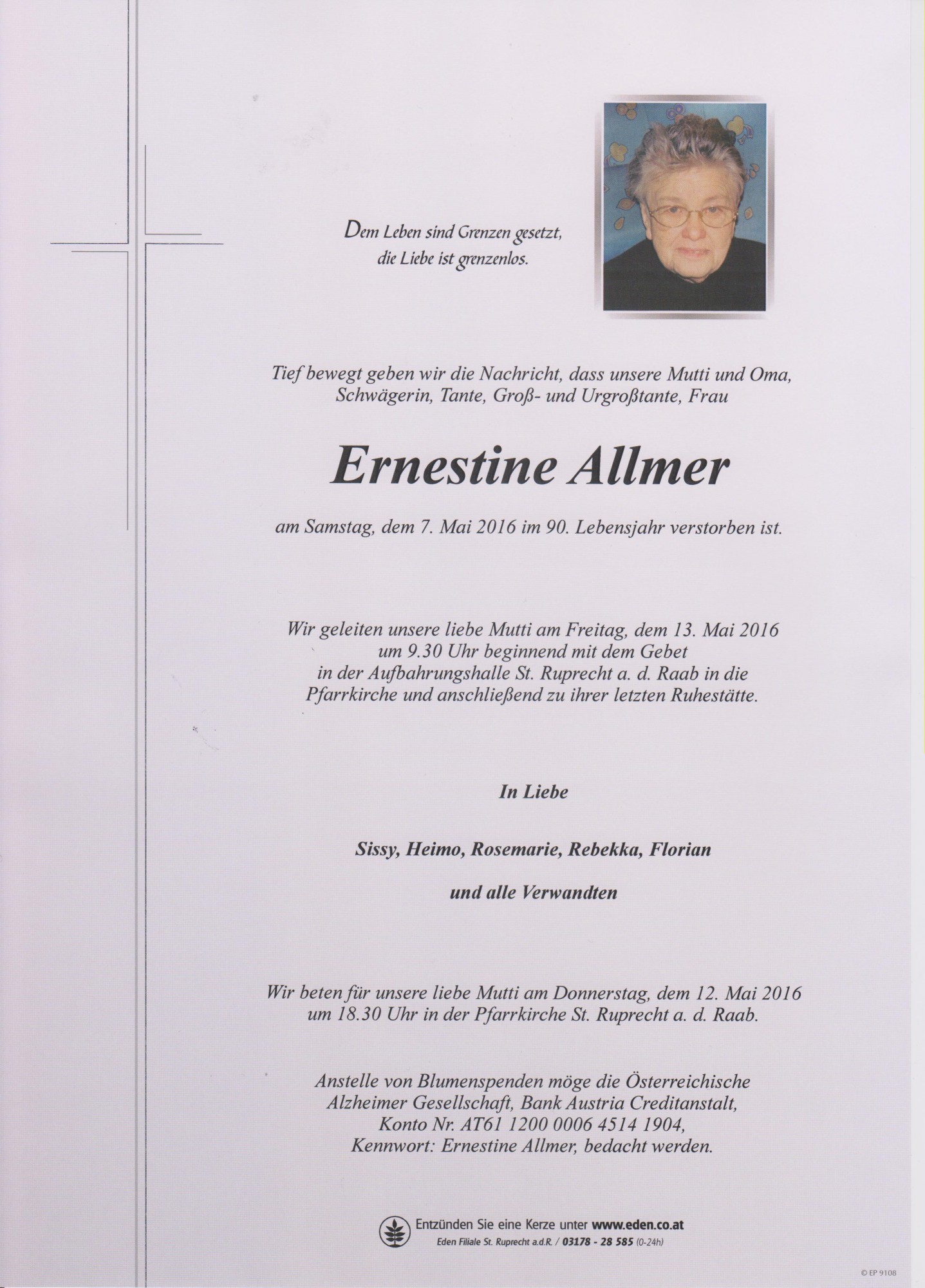Traueranzeige von Ernestine Allmer