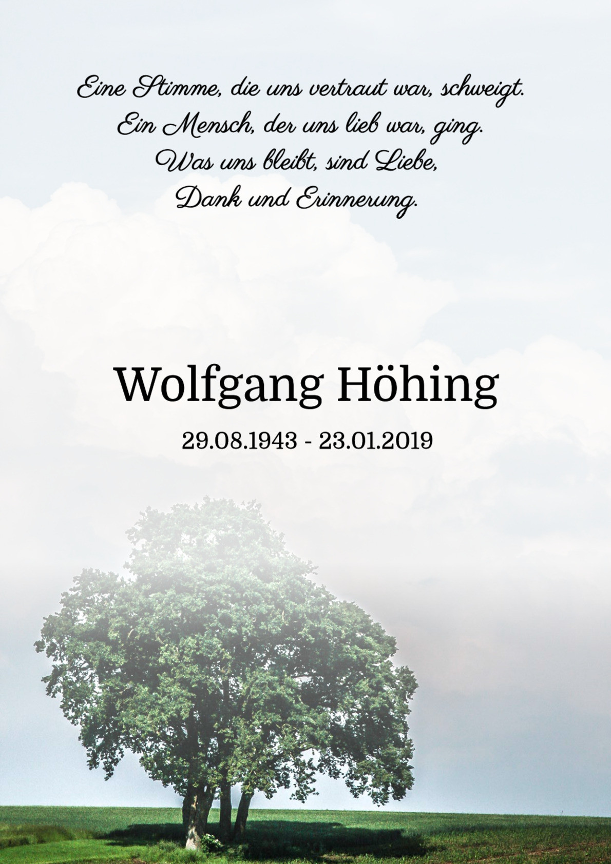 Traueranzeige von Wolfgang Höhing