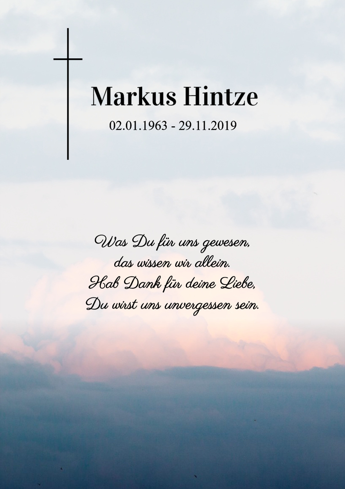 Traueranzeige von Markus Hintze
