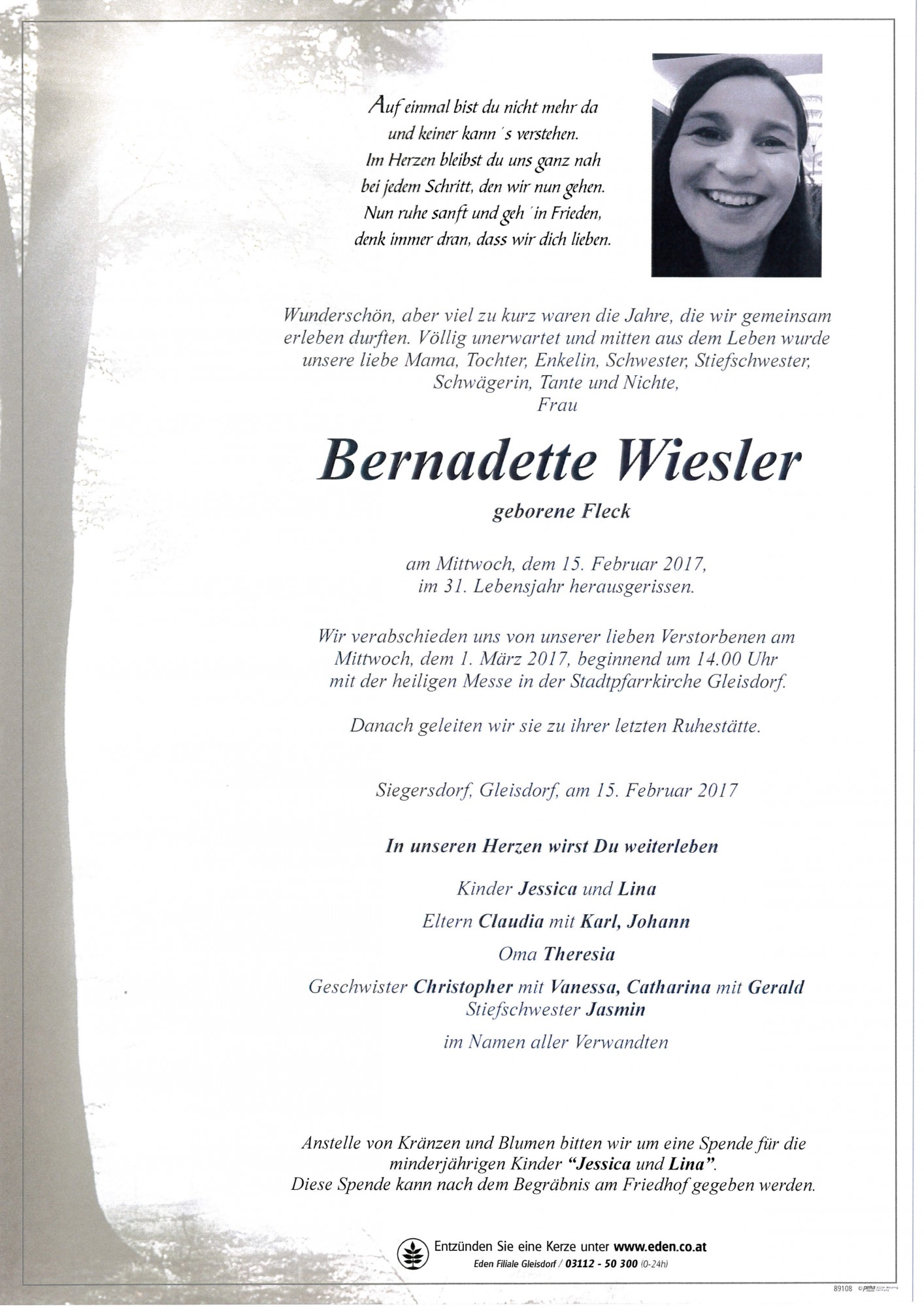Traueranzeige von Bernadette Wiesler