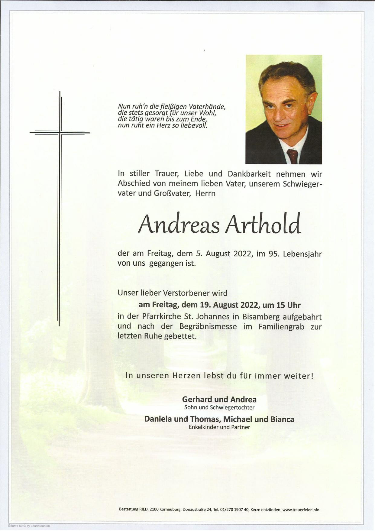 Traueranzeige von Andreas Arthold