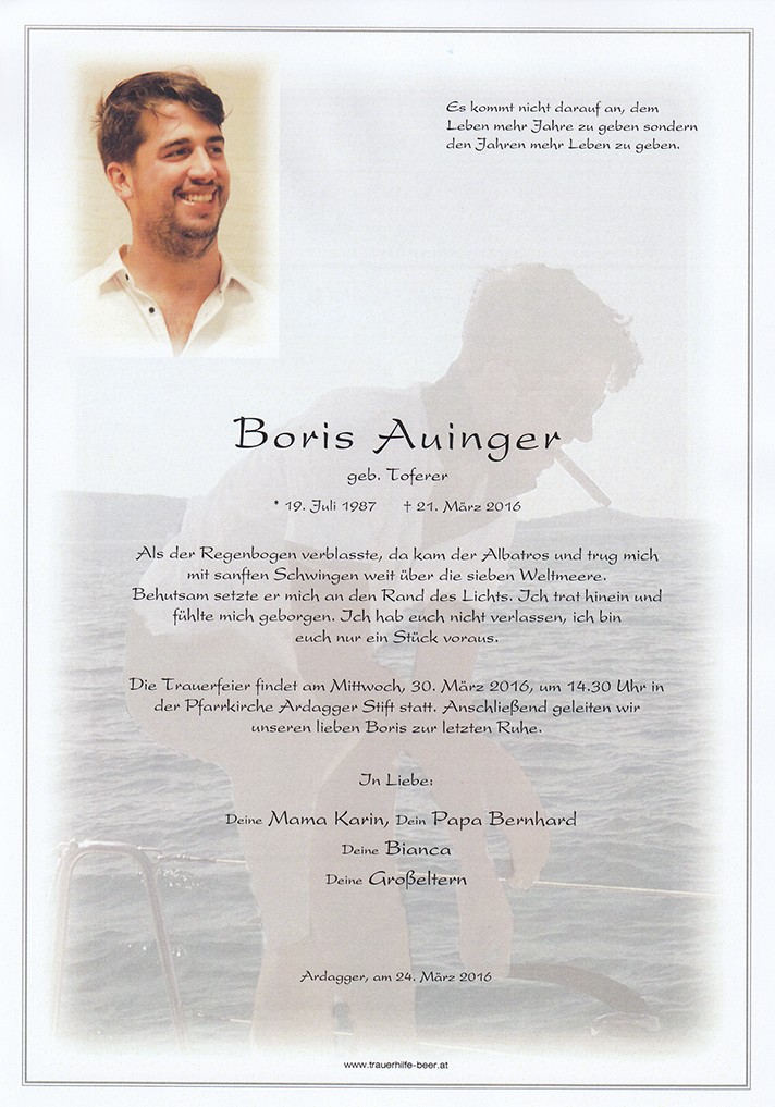 Traueranzeige von Boris Auinger
