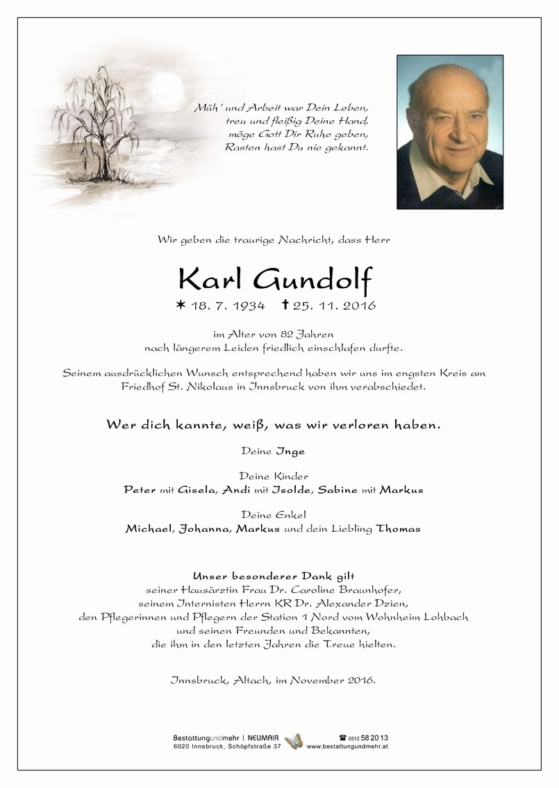 Traueranzeige von Karl Gundolf