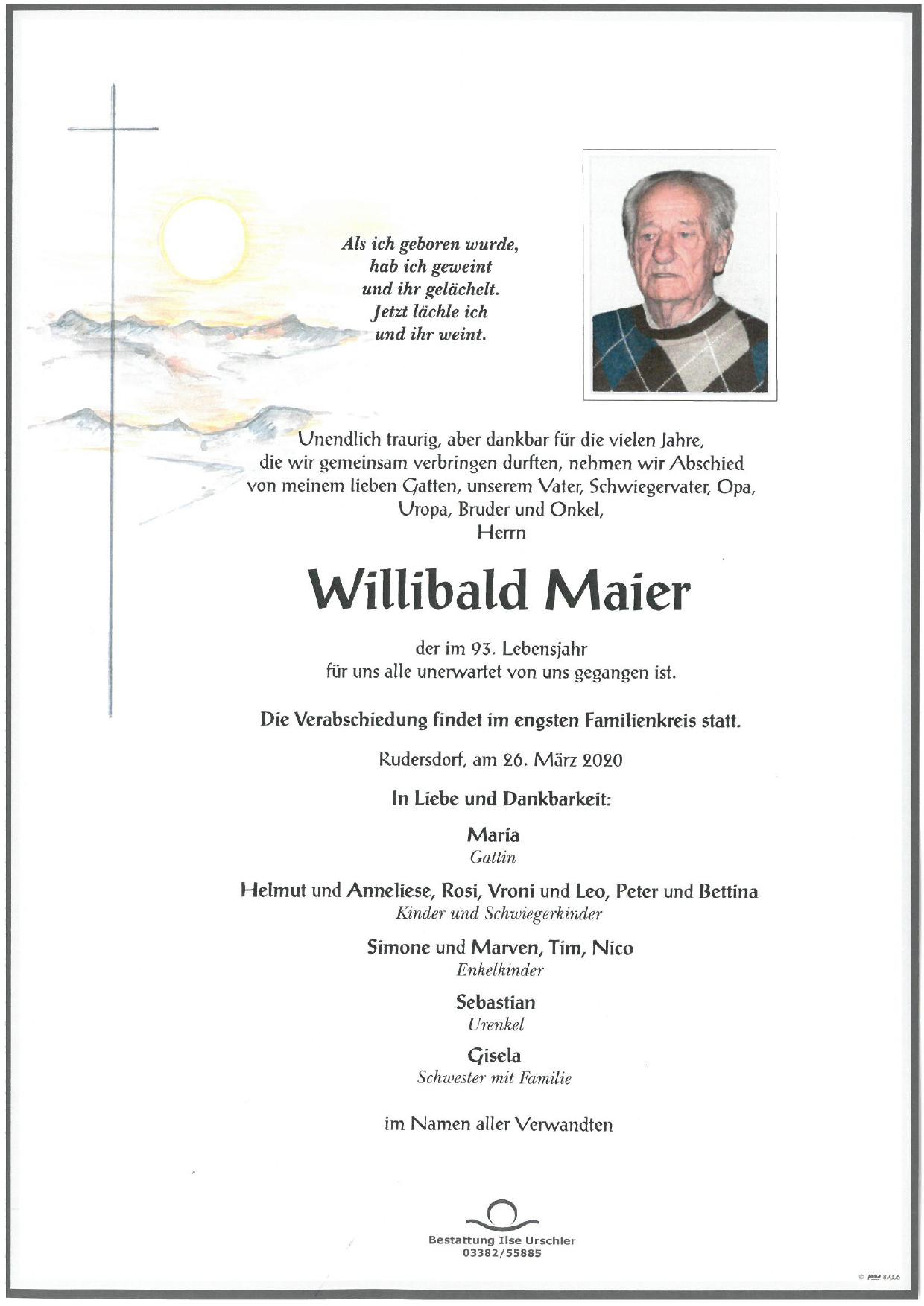 Traueranzeige von Willibald Maier
