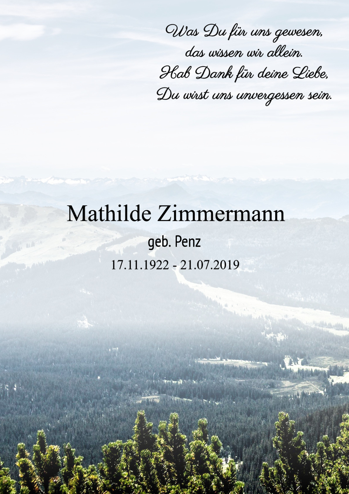 Traueranzeige von Mathilde Zimmermann