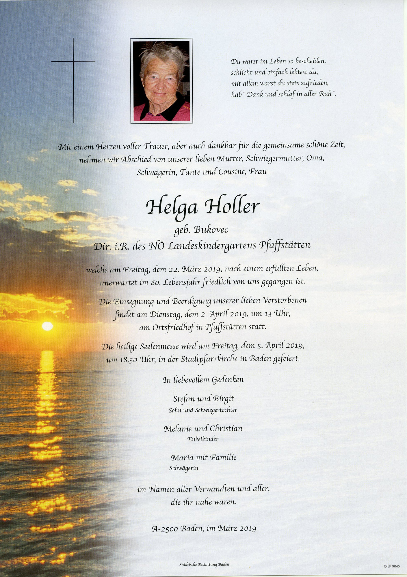 Traueranzeige von Direktor Helga HOLLER