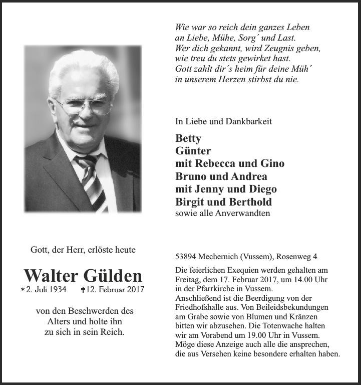 Traueranzeige von Walter Gülden