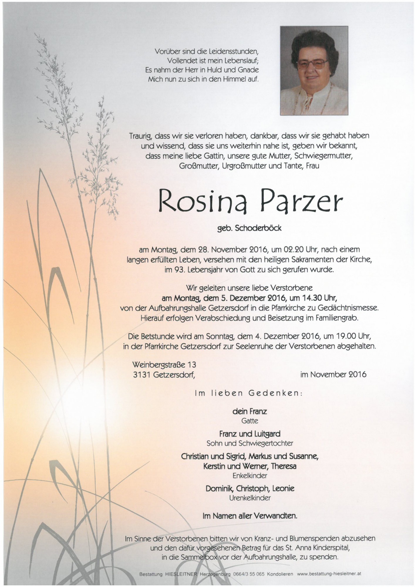 Traueranzeige von Rosina Parzer