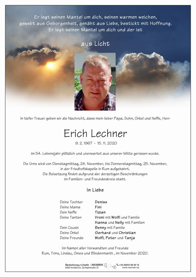 Traueranzeige von Erich Lechner