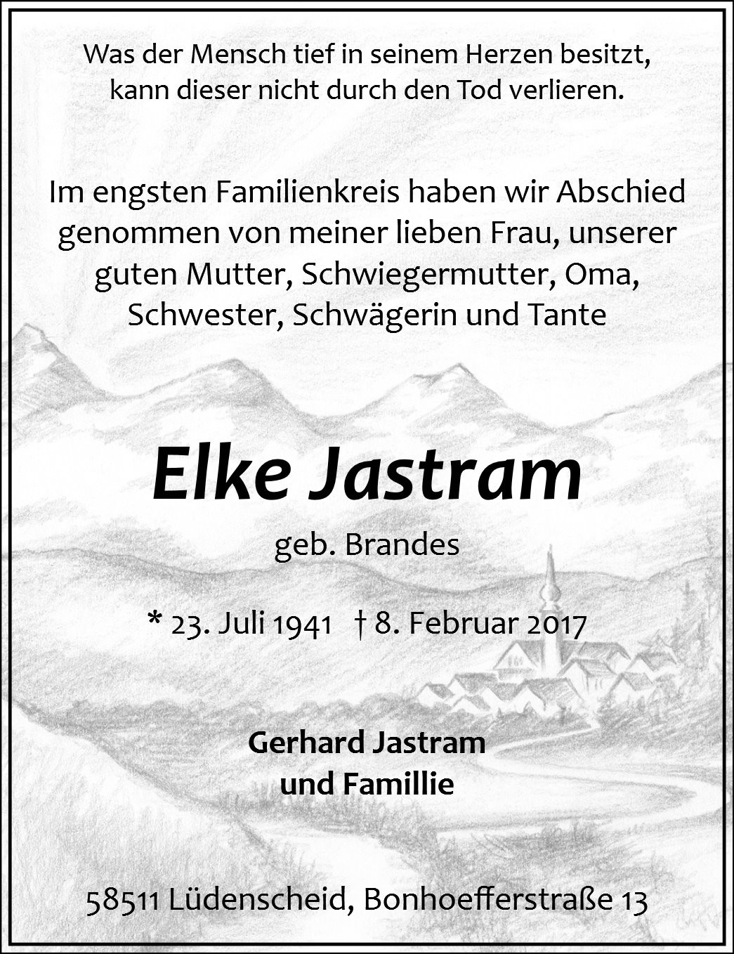 Traueranzeige von Elke Jastram