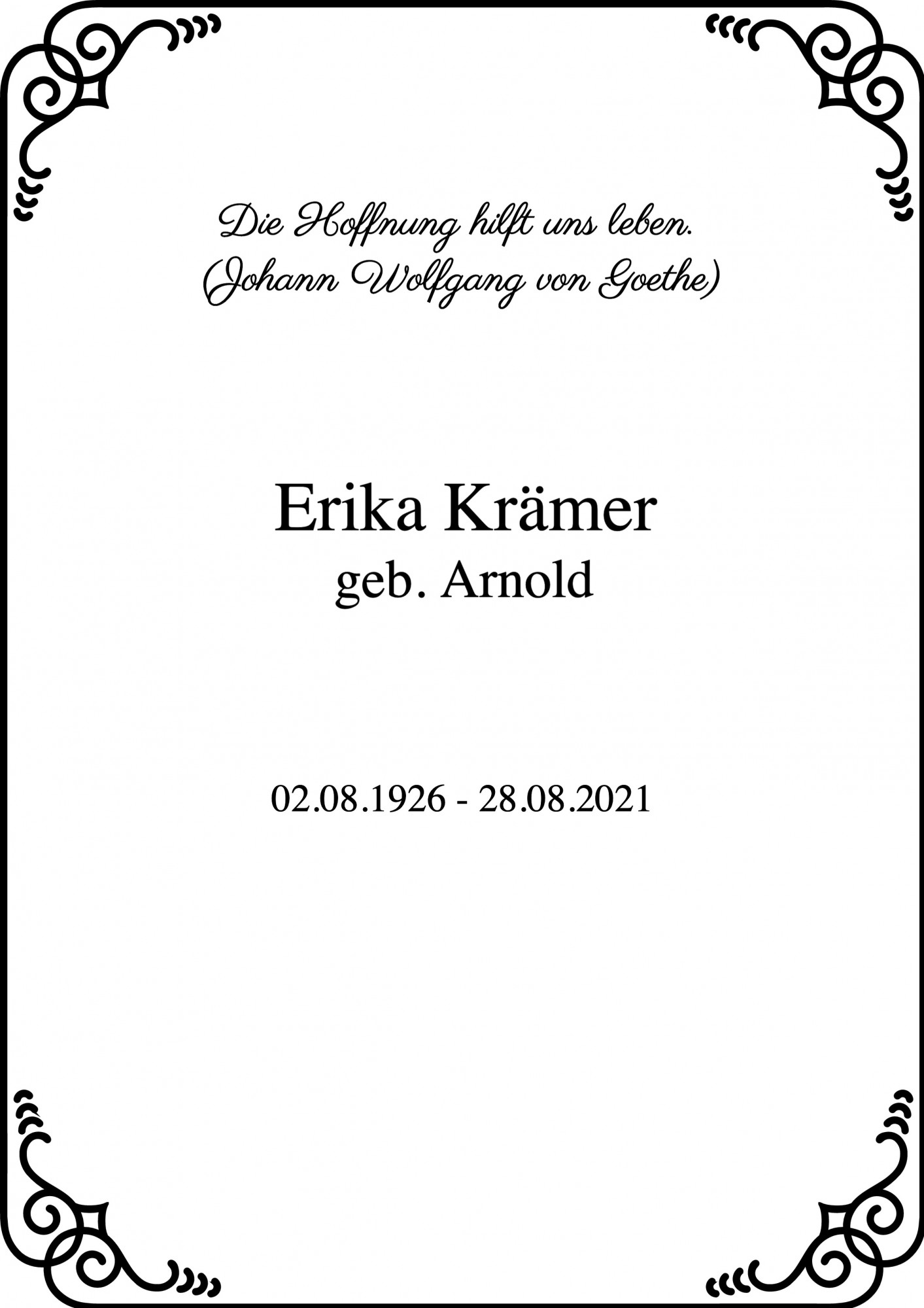 Traueranzeige von Erika Krämer