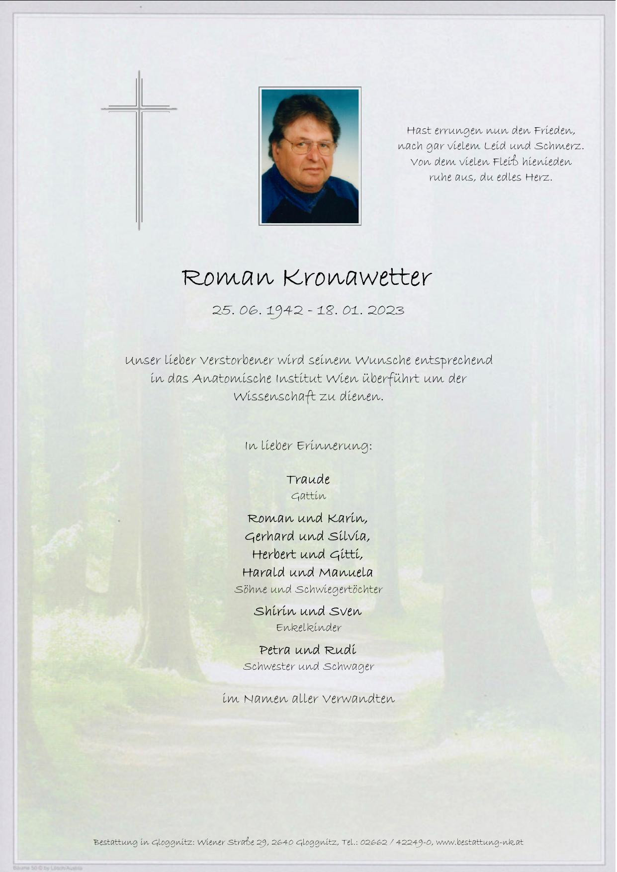 Traueranzeige von Roman Kronawetter