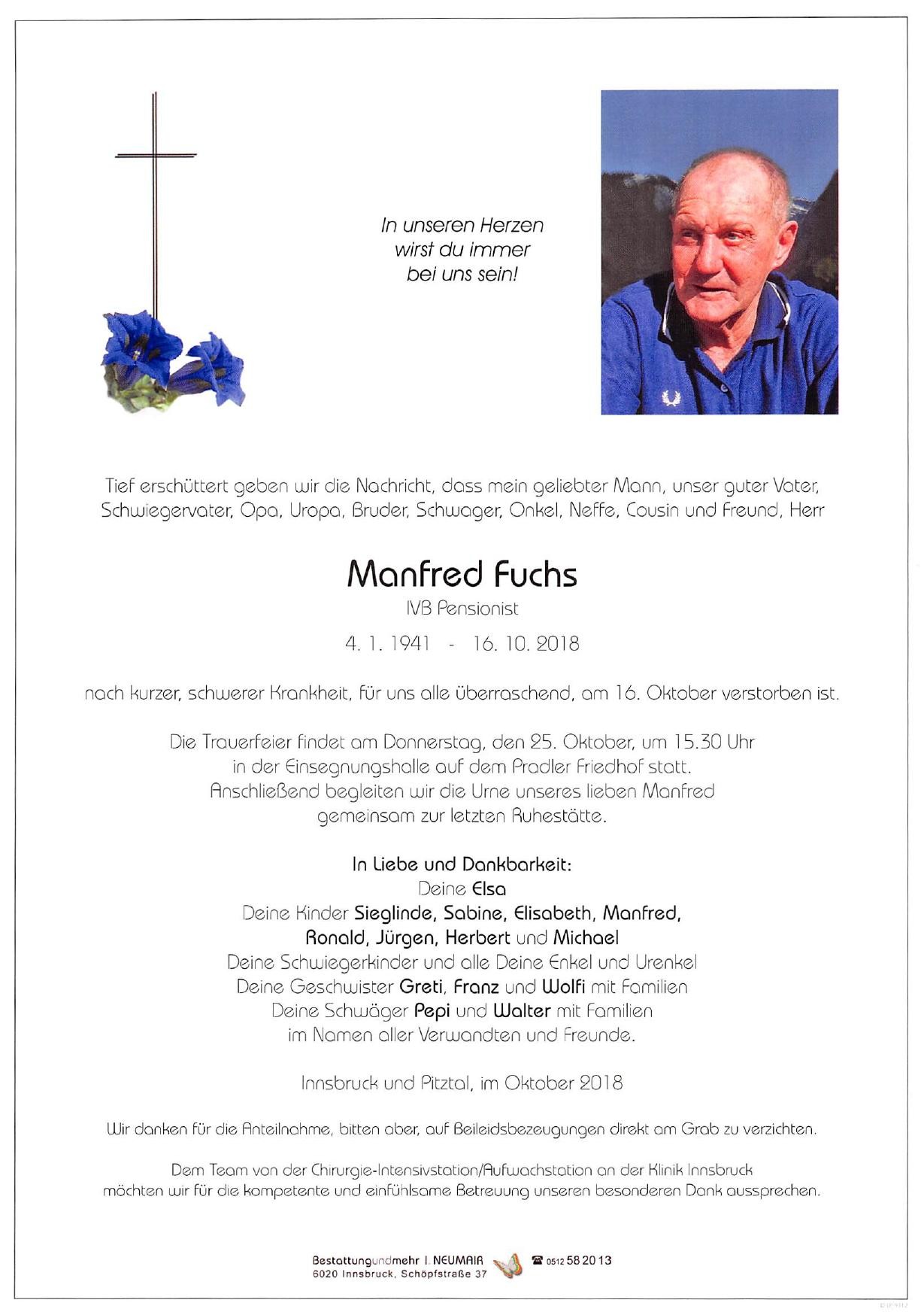 Traueranzeige von Manfred Fuchs