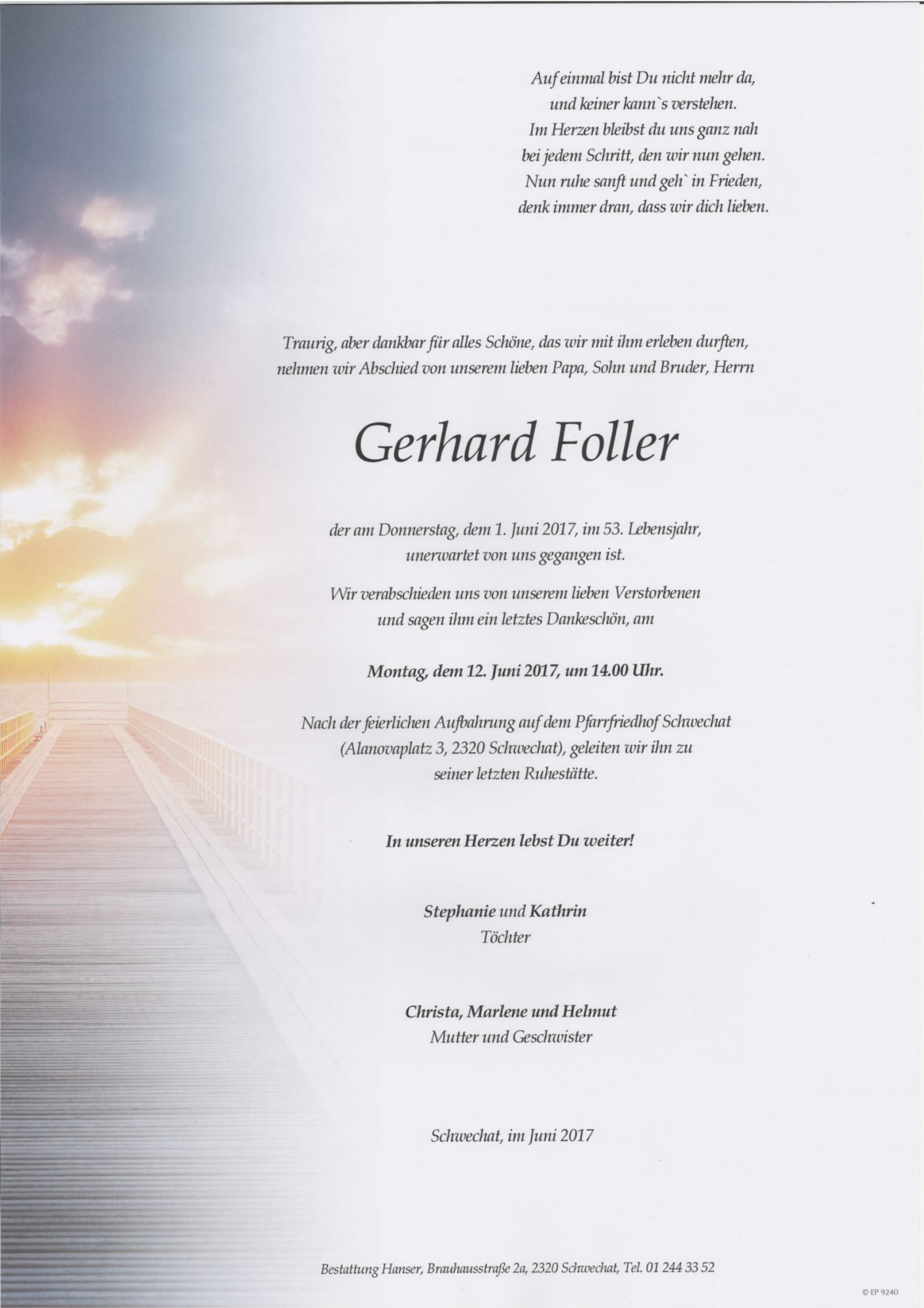 Traueranzeige von Gerhard Foller