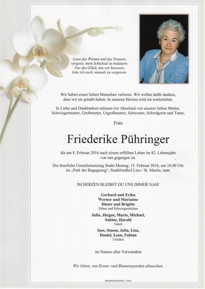 Traueranzeige von Friederike Pühringer