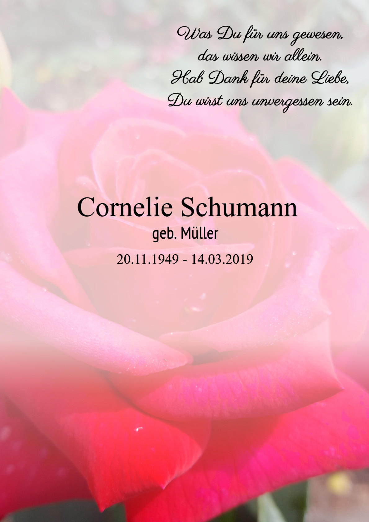 Traueranzeige von Cornelie Schumann
