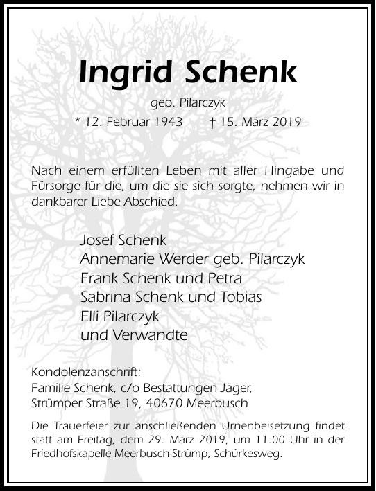 Traueranzeige von Ingrid Schenk