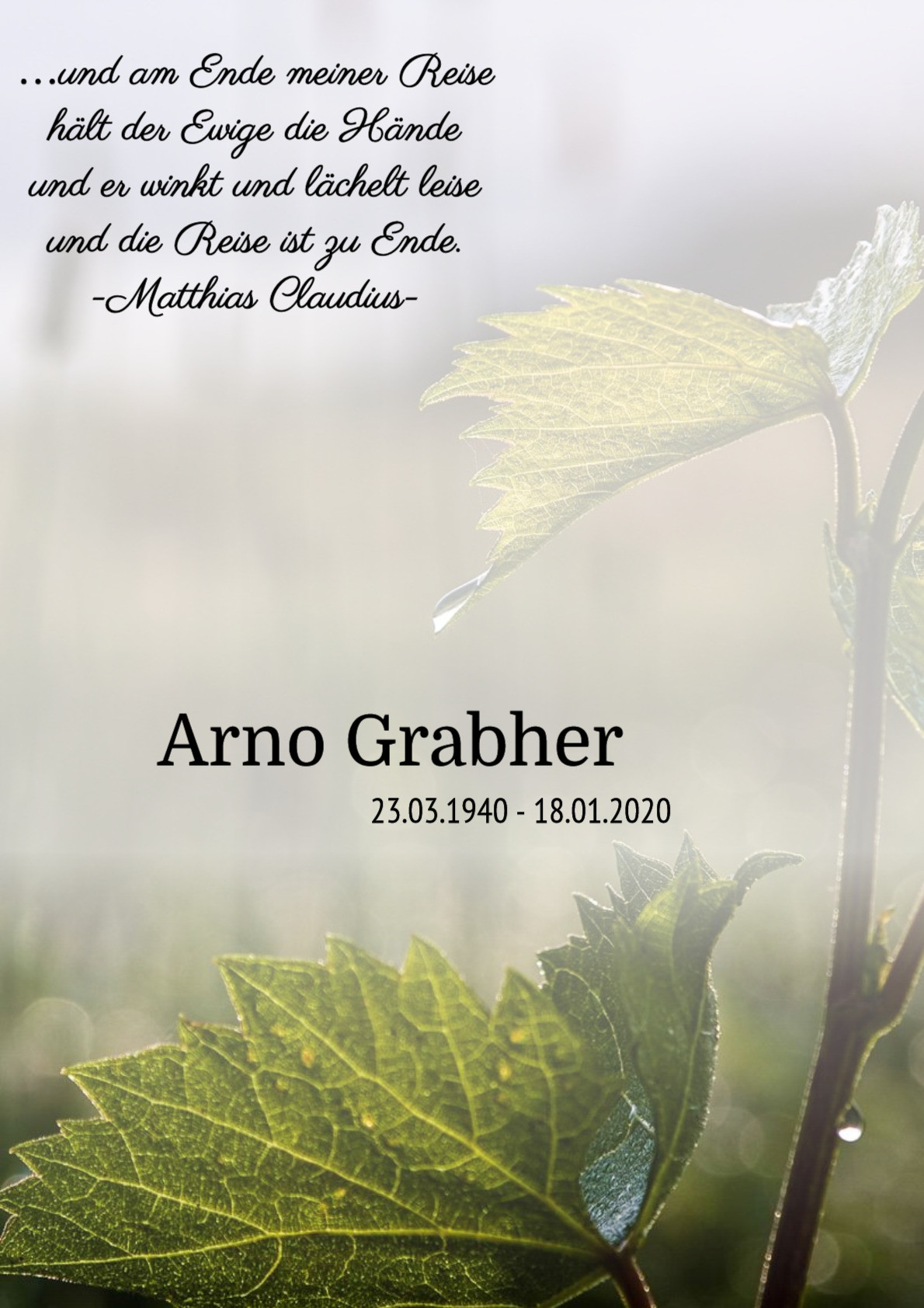 Traueranzeige von Arno Grabher