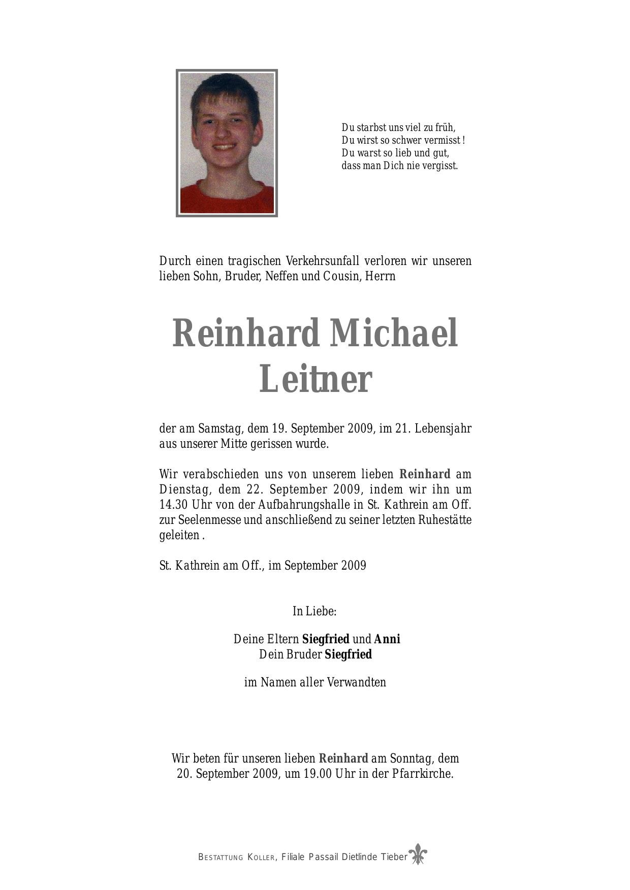 Traueranzeige von Reinhard Michael Leitner