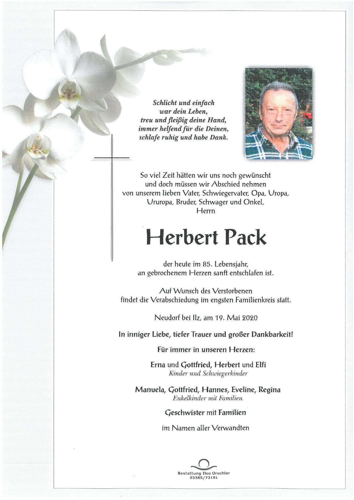 Traueranzeige von Herbert Pack