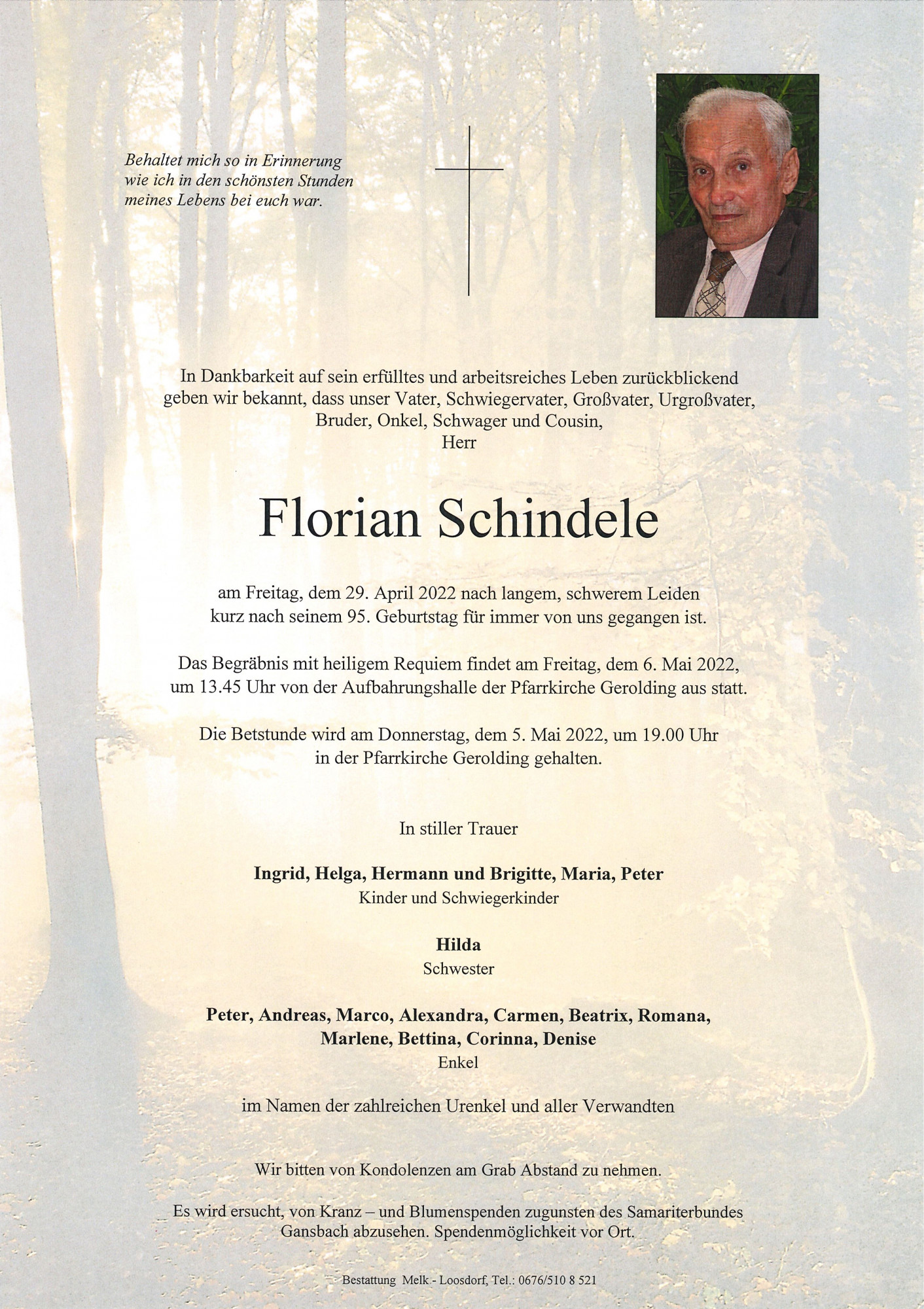 Traueranzeige von Florian Schindele