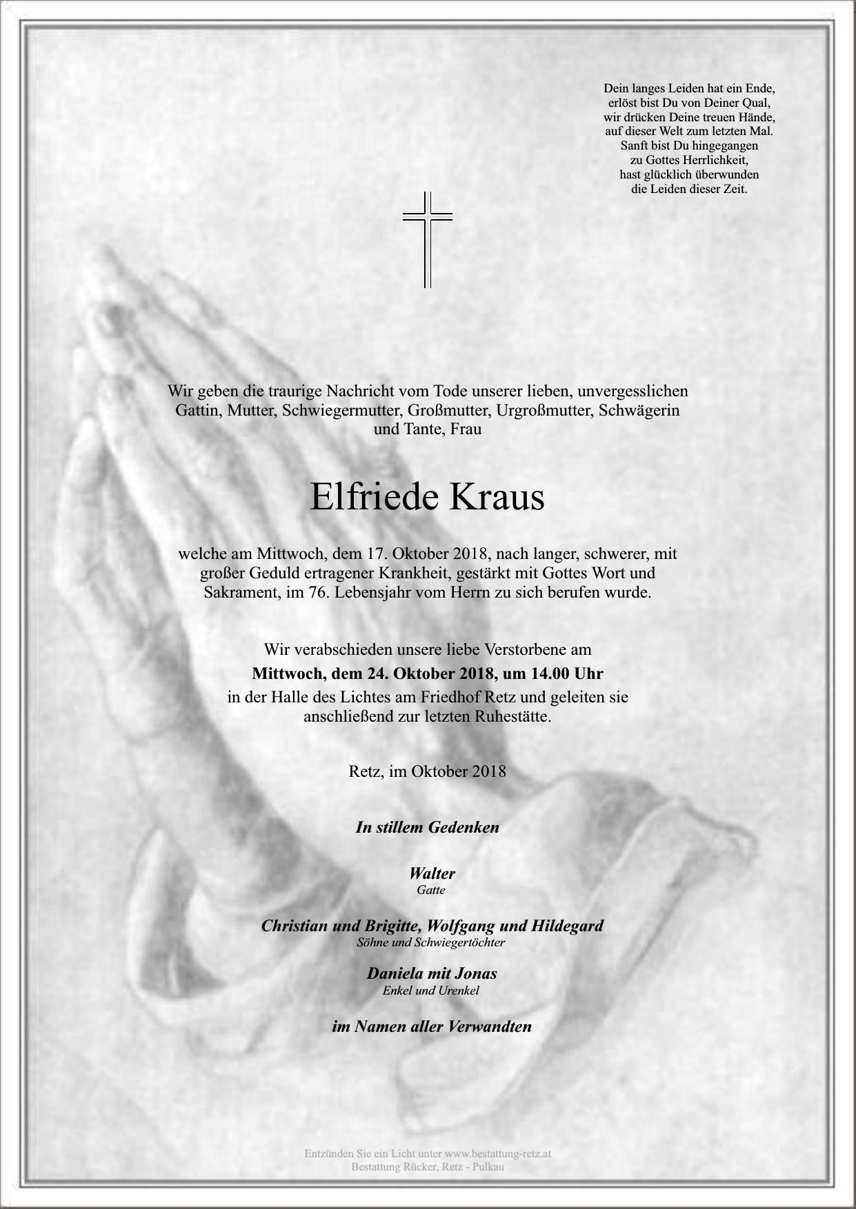 Traueranzeige von Elfriede Kraus