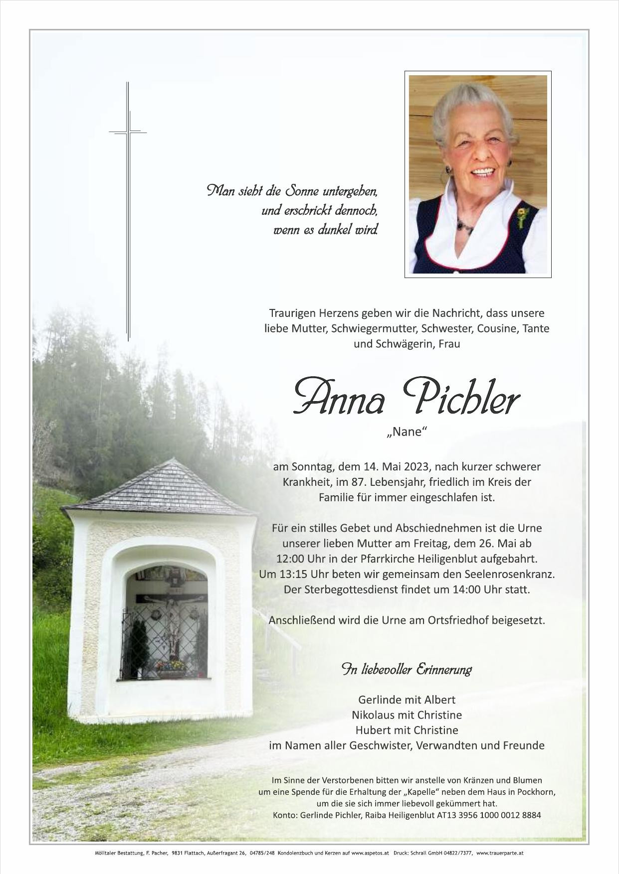 Traueranzeige von Anna Pichler