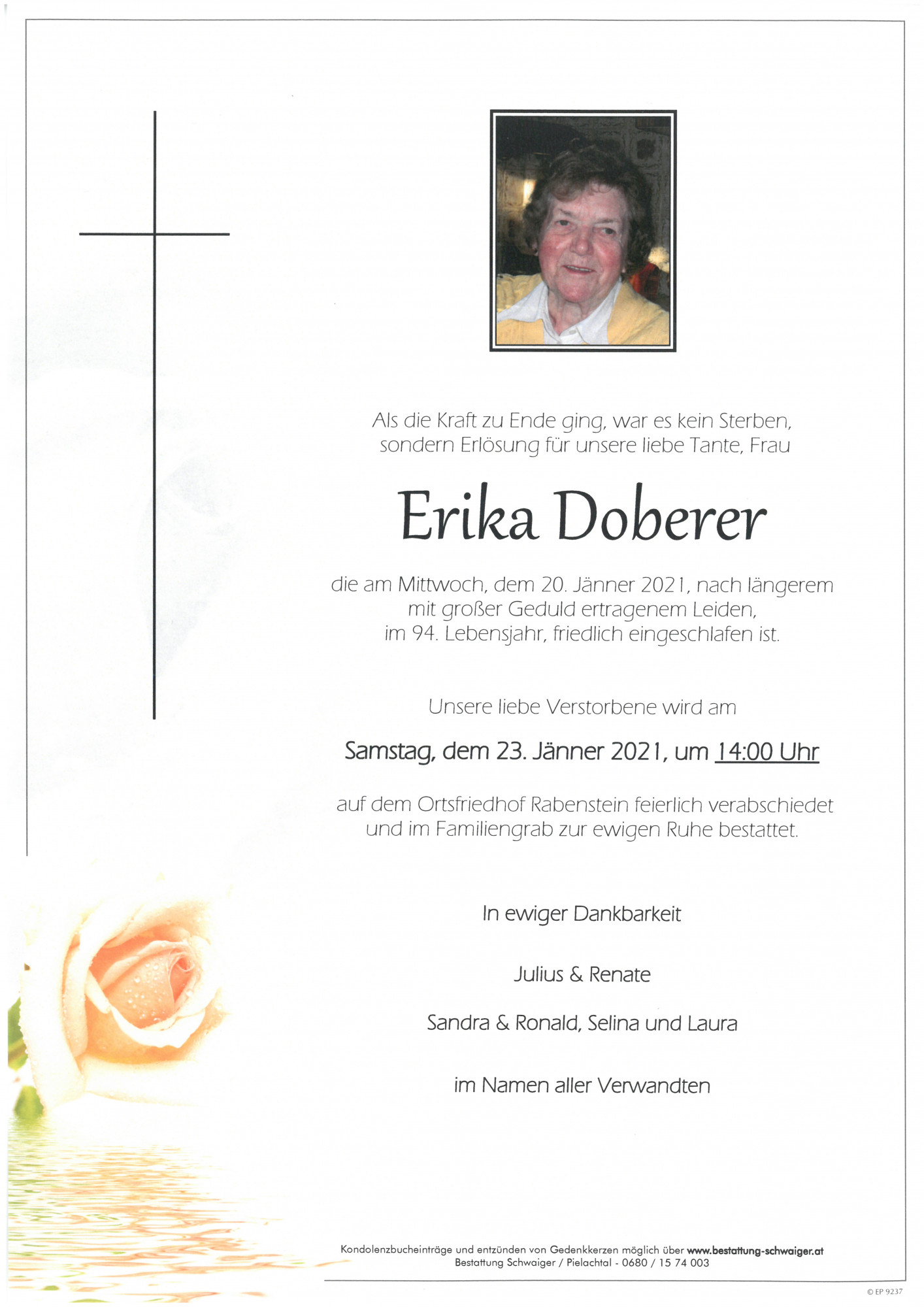 Traueranzeige von Erika Doberer