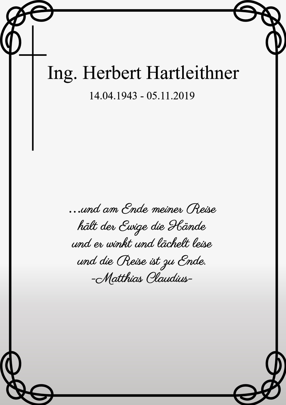 Traueranzeige von Ing. Herbert Hartleithner