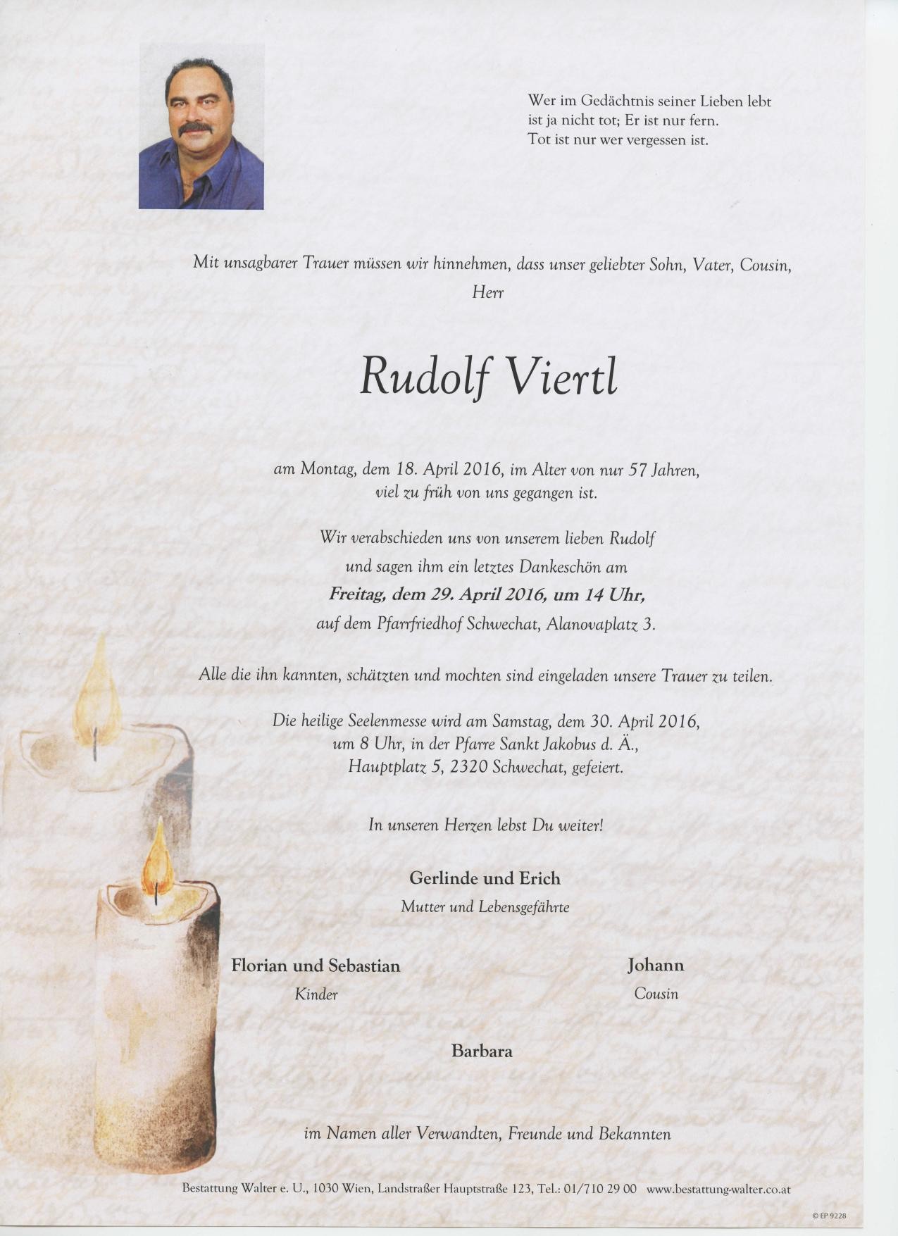 Traueranzeige von Rudolf Viertl