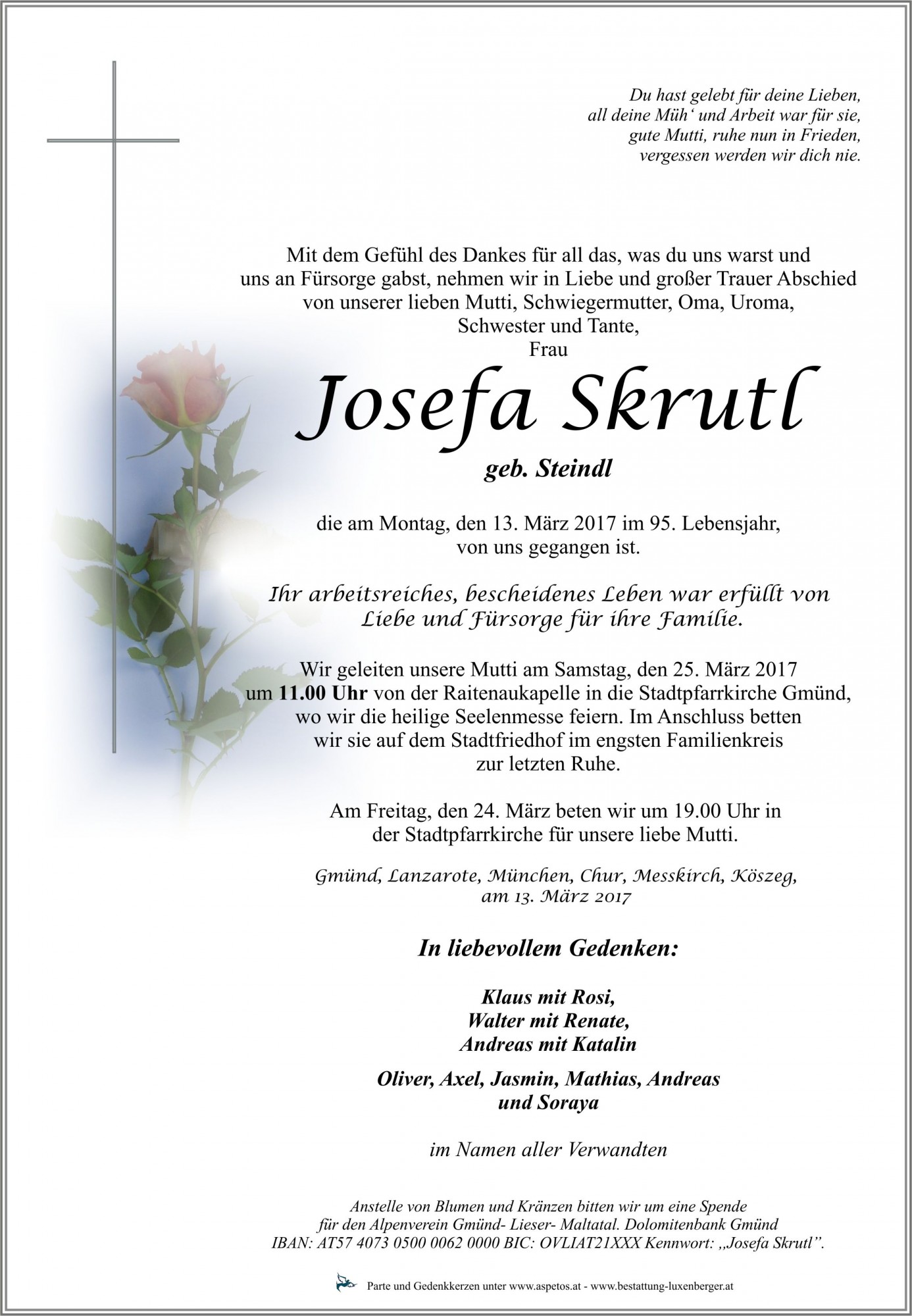 Traueranzeige von Josefa Skrutl