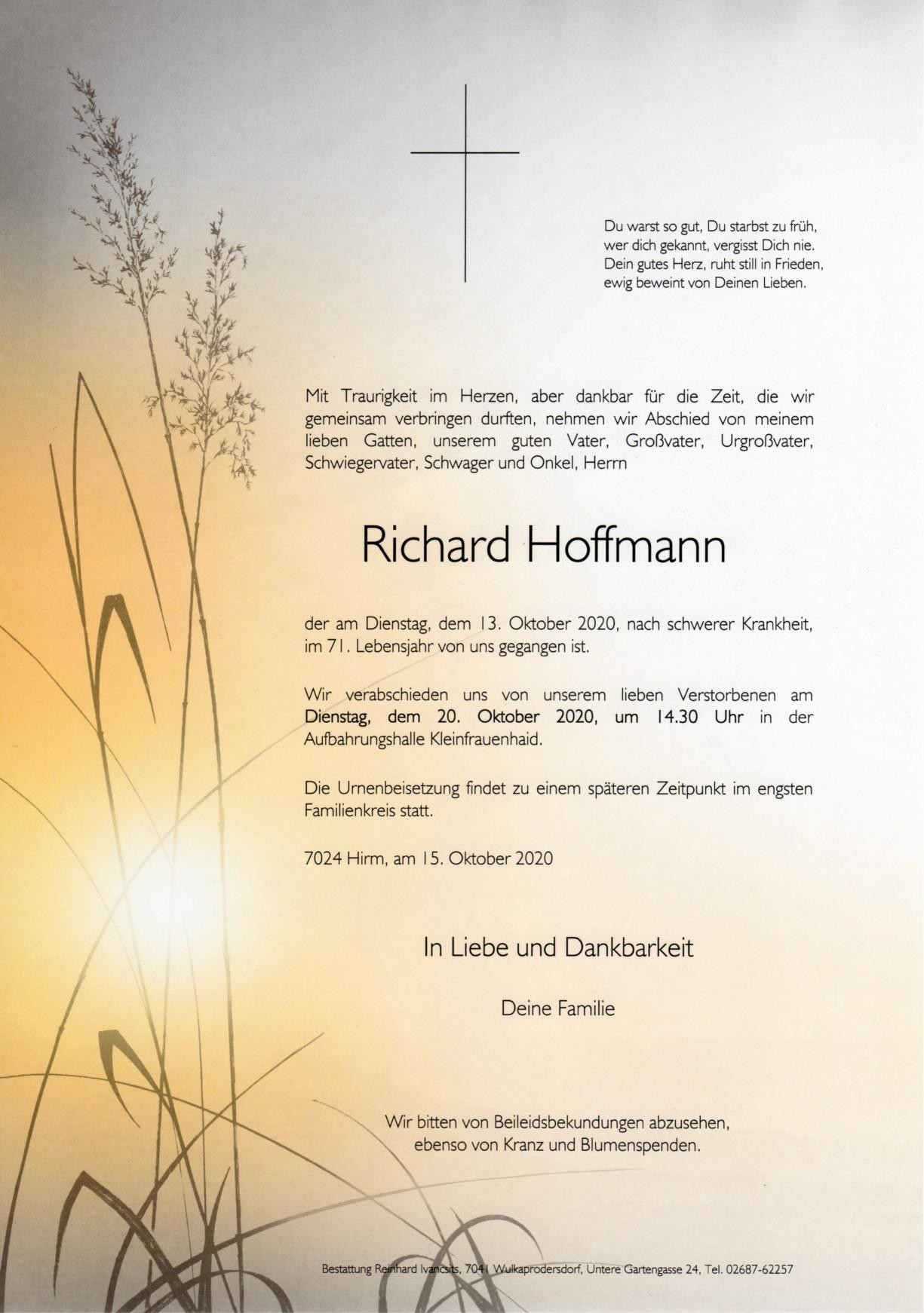 Traueranzeige von Richard Hoffmann