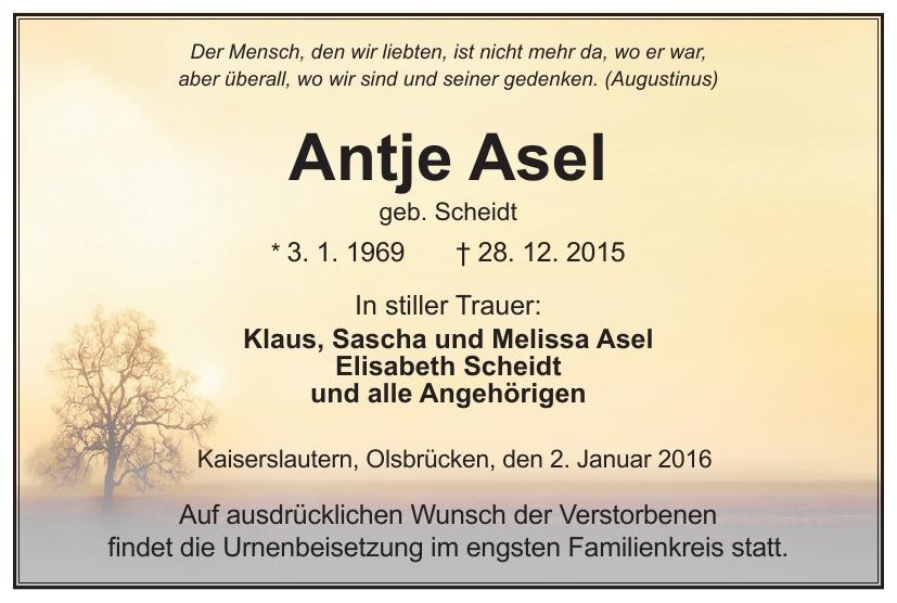 Traueranzeige von Antje Asel