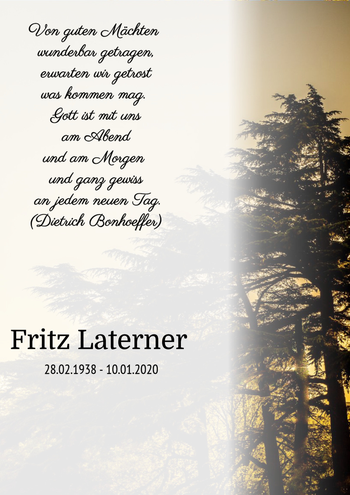 Traueranzeige von Fritz Laterner
