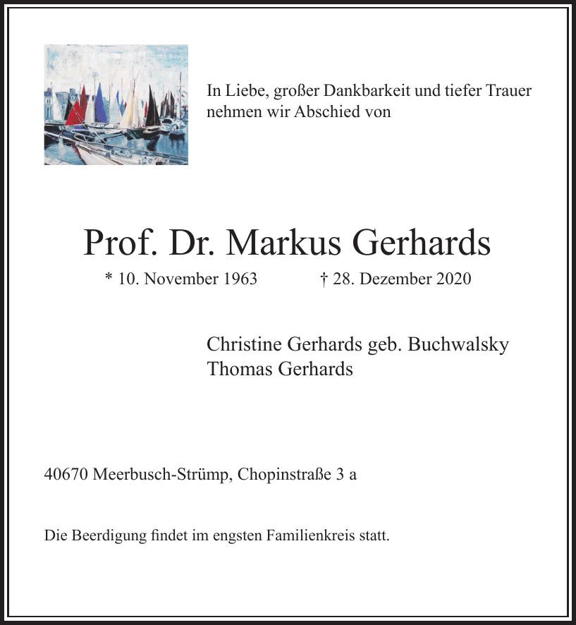 Traueranzeige von Prof. Dr. Markus Gerhards