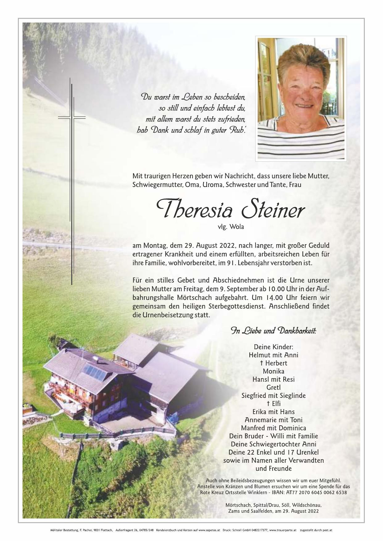 Traueranzeige von Theresia Steiner