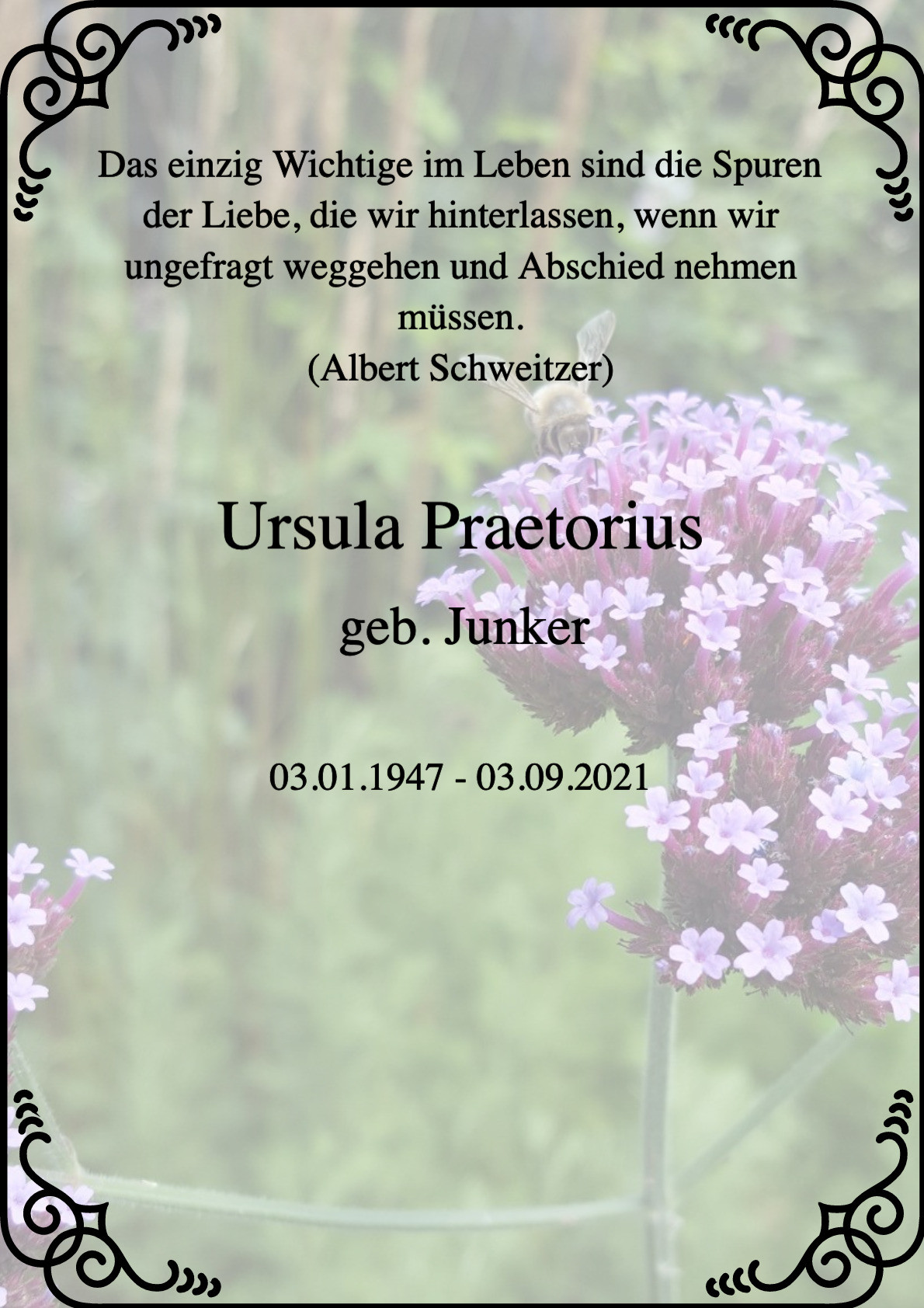 Traueranzeige von Ursula Praetorius