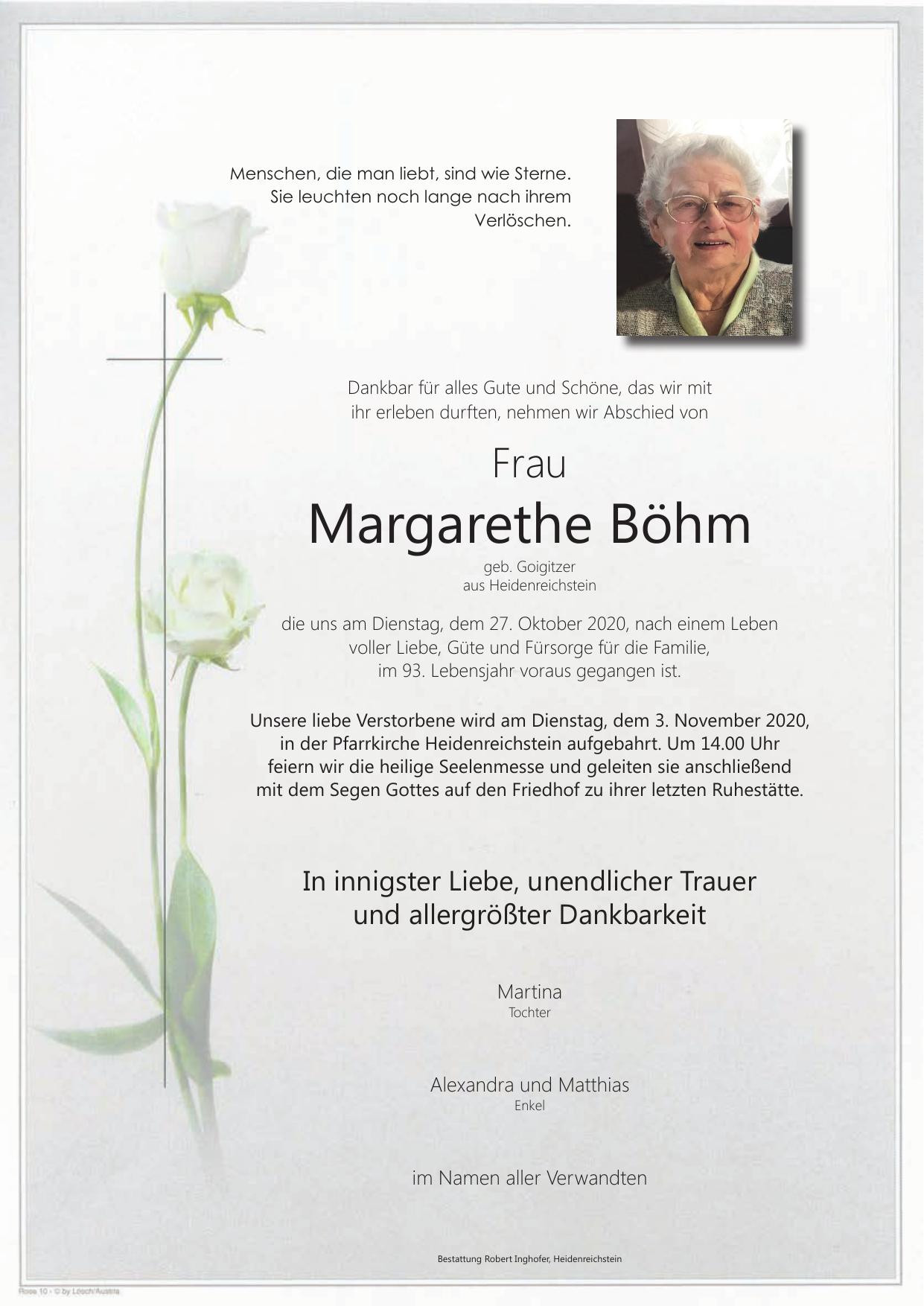 Traueranzeige von Margarethe Böhm