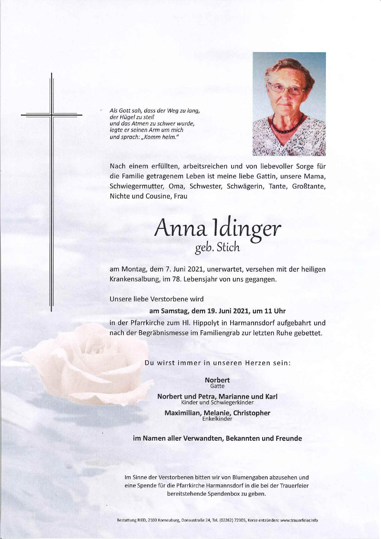 Traueranzeige von Anna Idinger