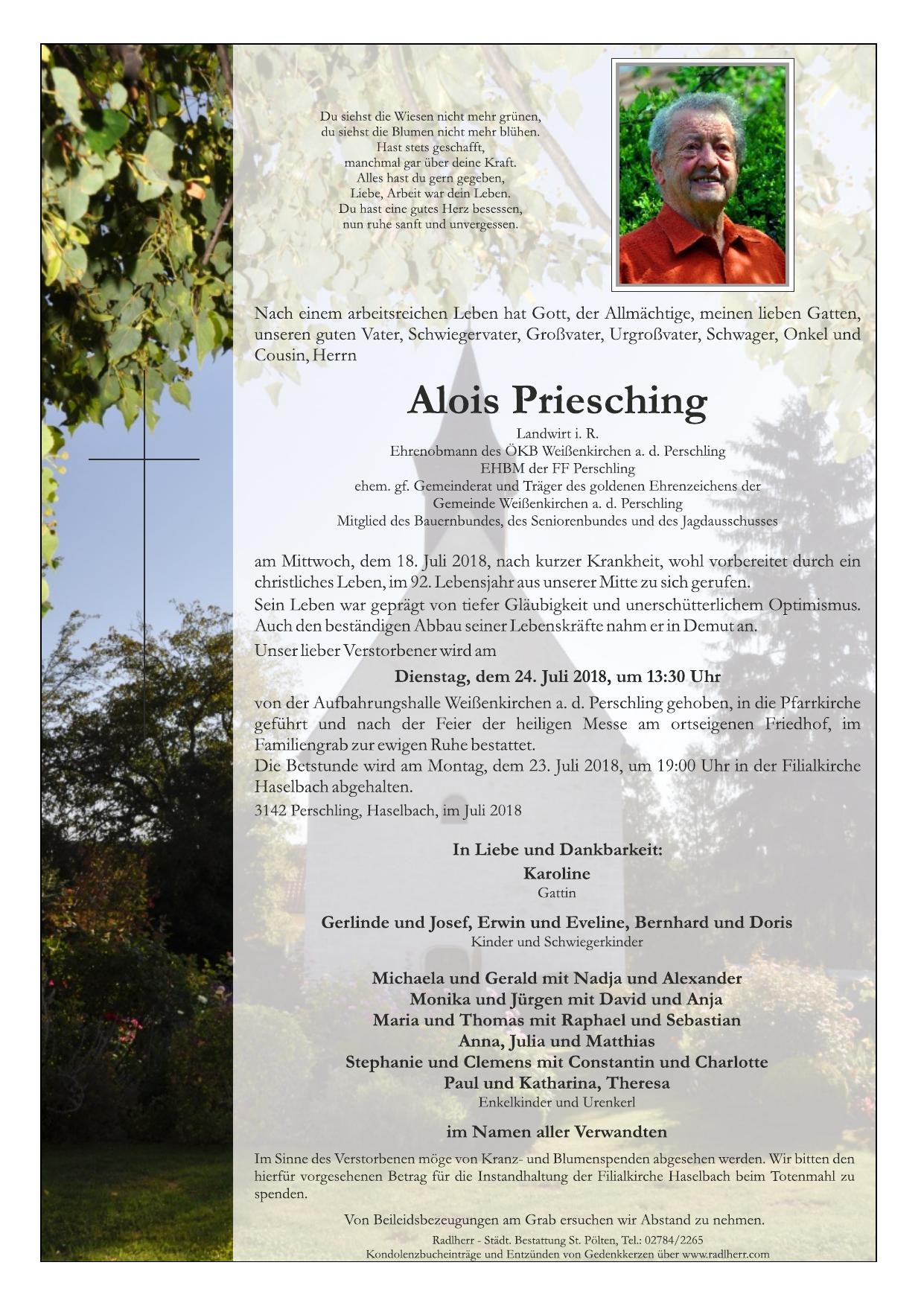 Traueranzeige von Alois Priesching