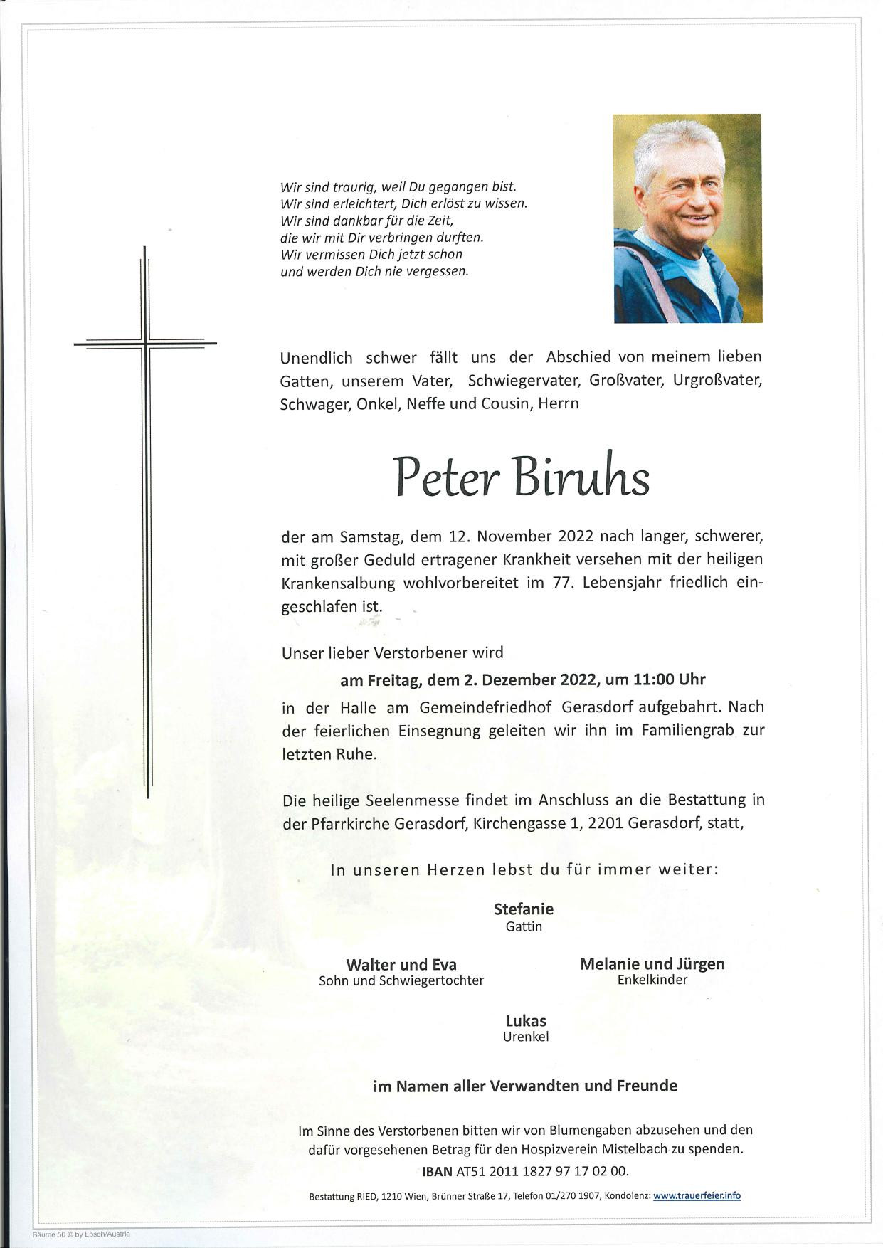 Traueranzeige von Peter Biruhs