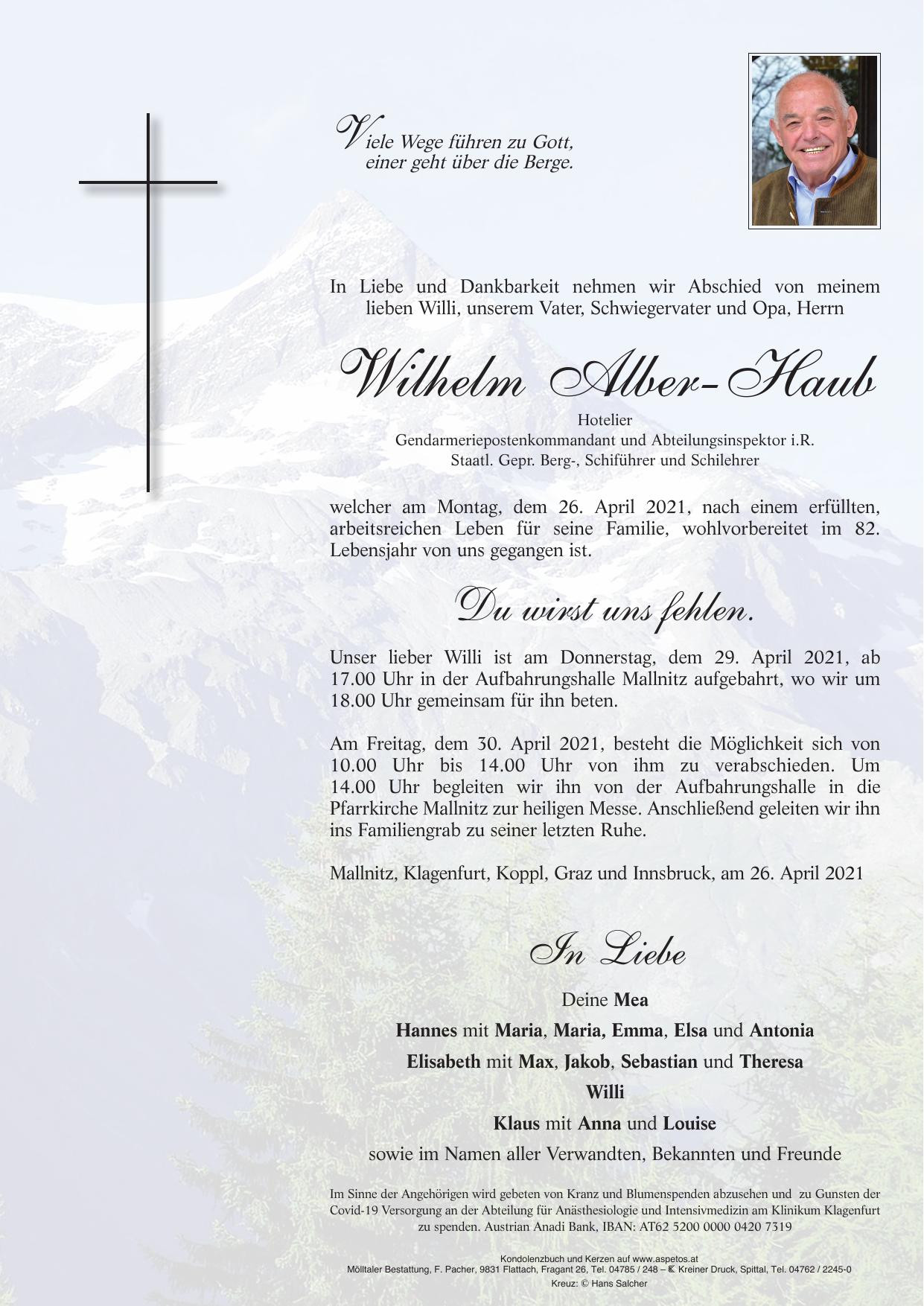 Traueranzeige von Wilhelm Alber -Haub