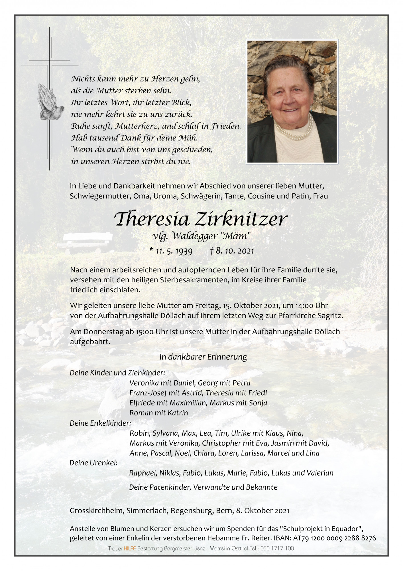 Traueranzeige von Theresia Zirknitzer