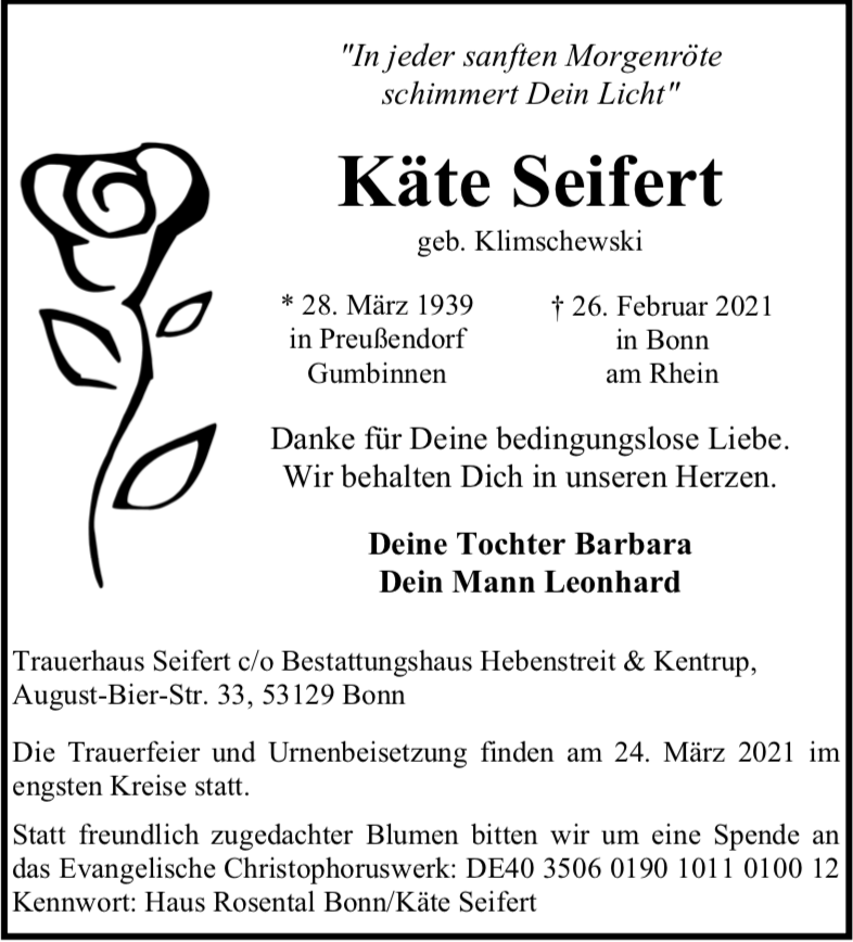 Traueranzeige von Käte Seifert