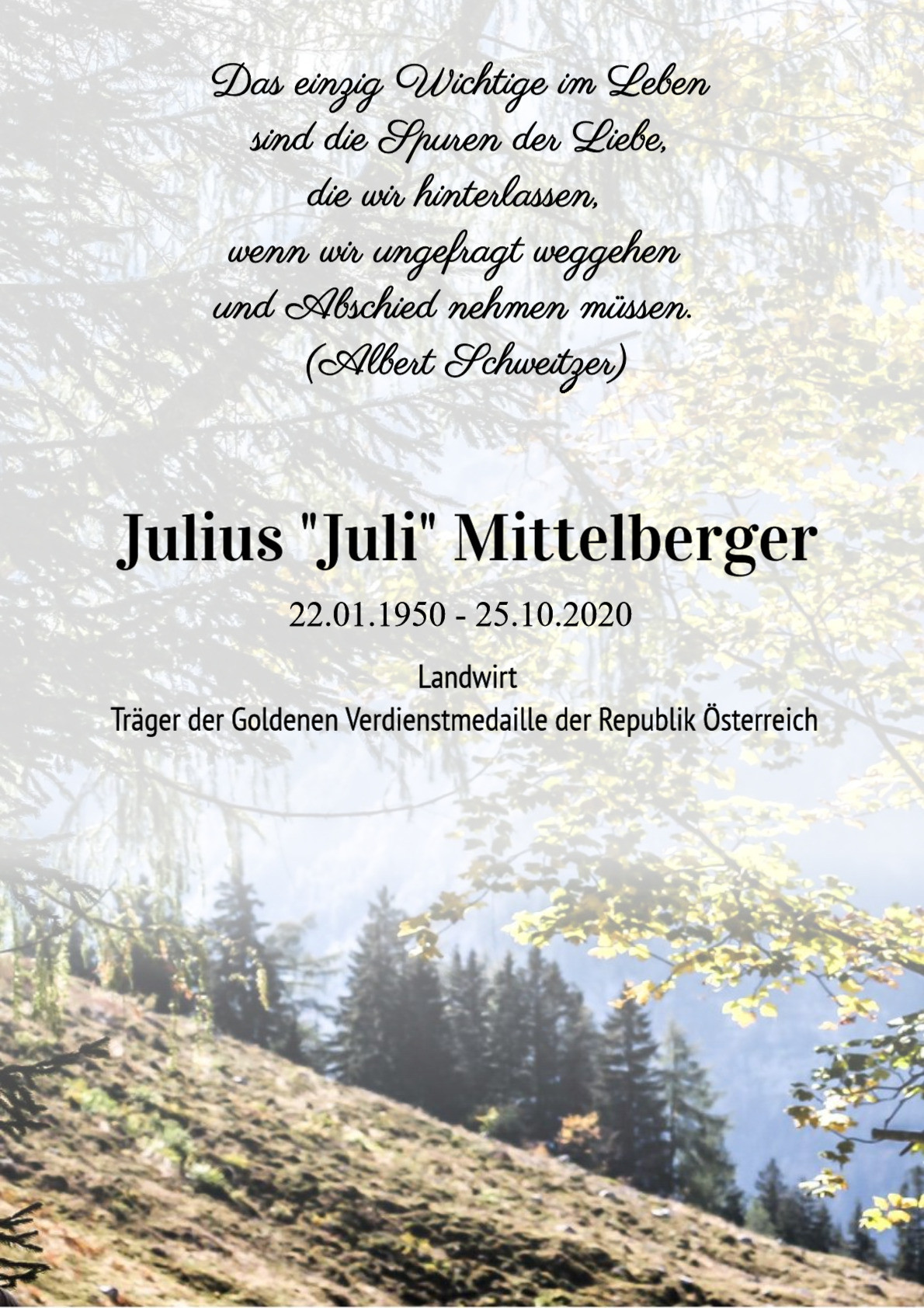 Traueranzeige von Julius Mittelberger