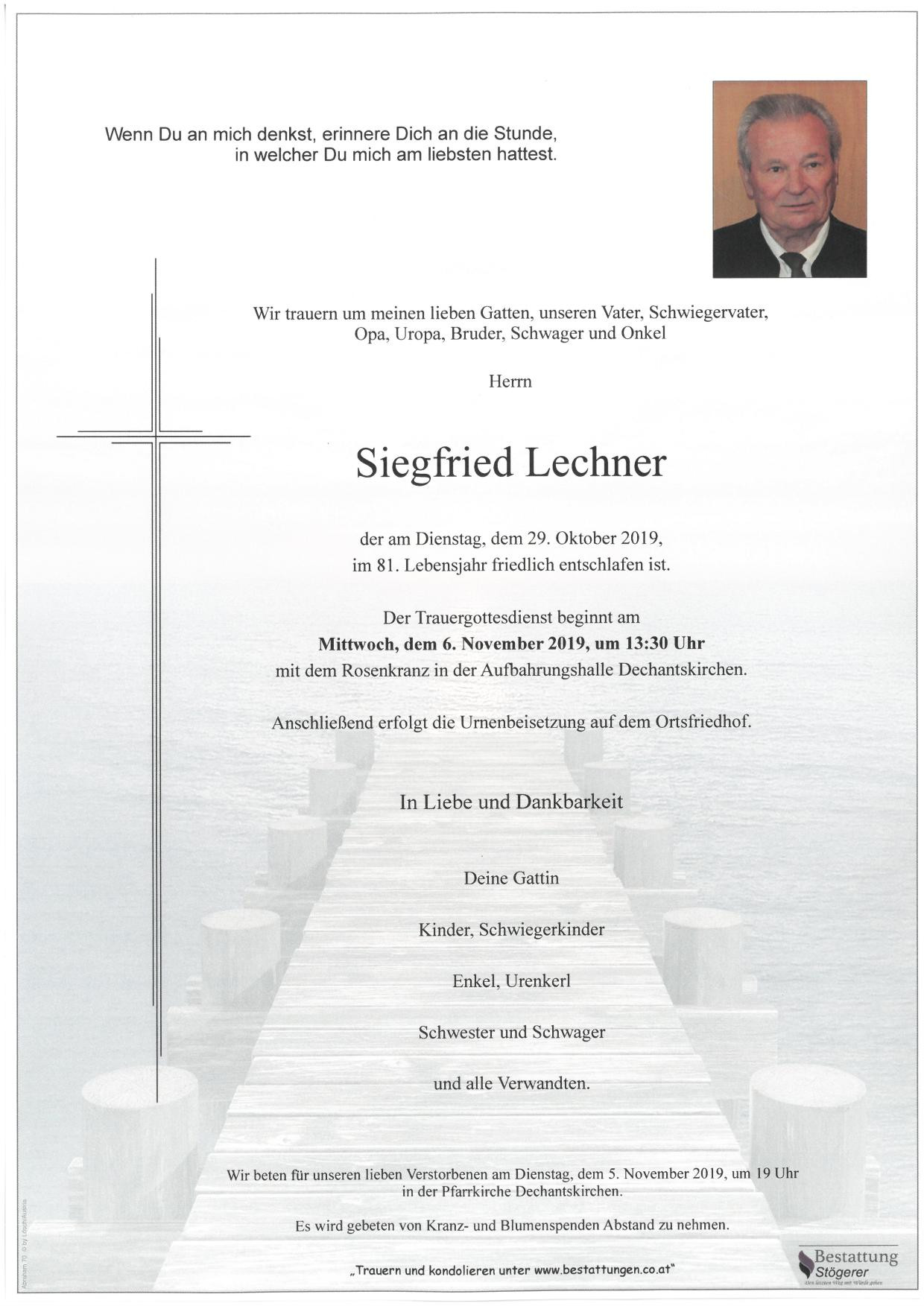 Traueranzeige von Siegfried Lechner