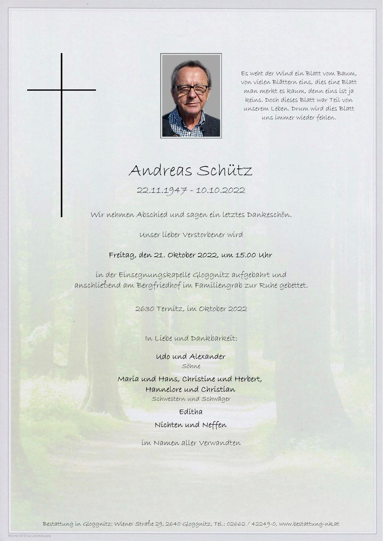 Traueranzeige von Andreas Schütz