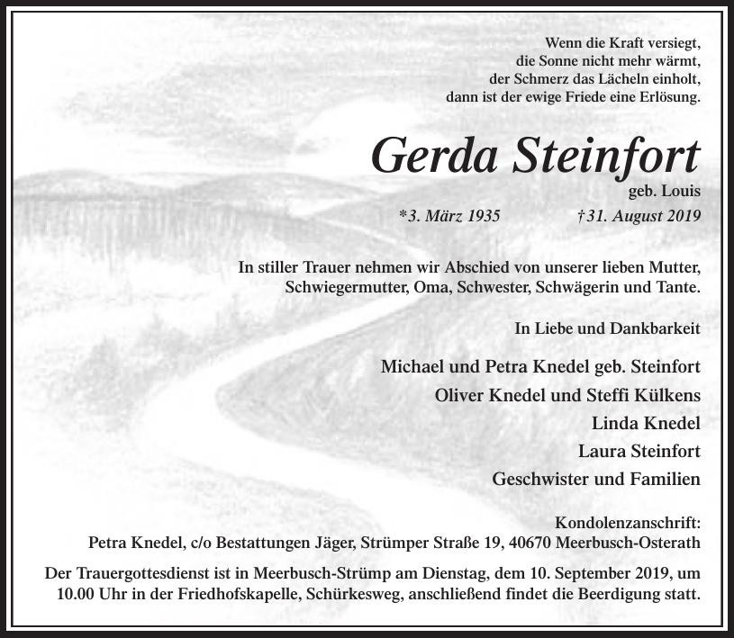 Traueranzeige von Gerda Steinfort